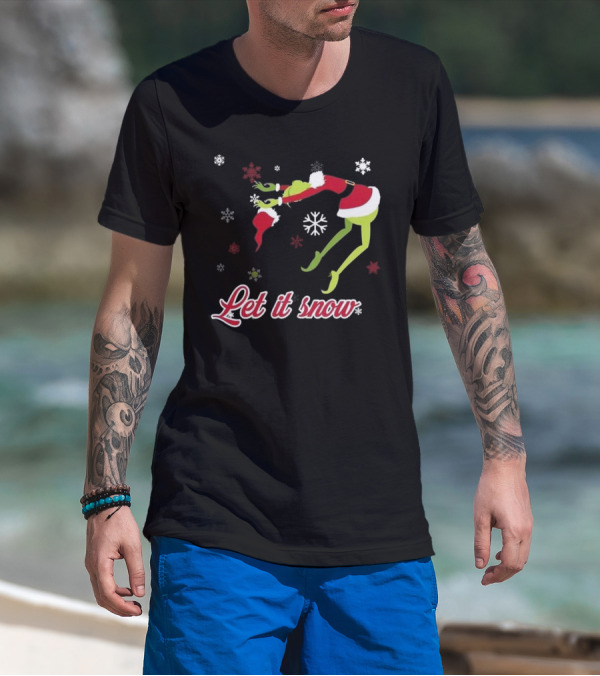 Let It Snow How The Grinch Stole Christmas Santa Hat Snowflakes T-Shirt