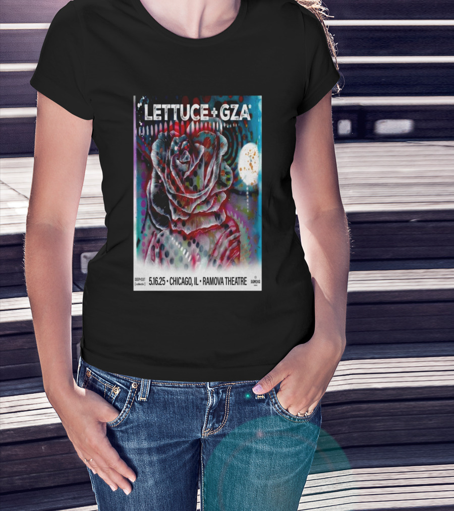 LETTUCE + GZA May 16 2025 Chicago IL Ramova Theatre Rose Artwork T-Shirt
