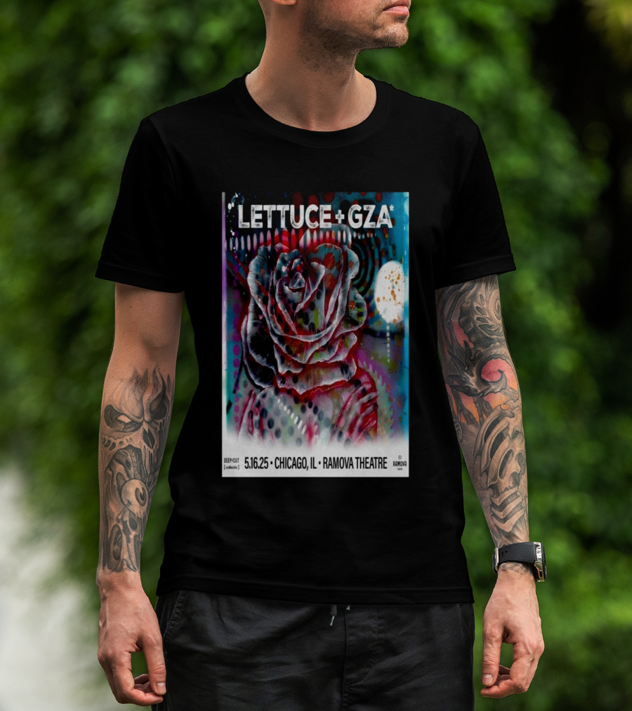LETTUCE + GZA May 16 2025 Chicago IL Ramova Theatre Rose Artwork T-Shirt