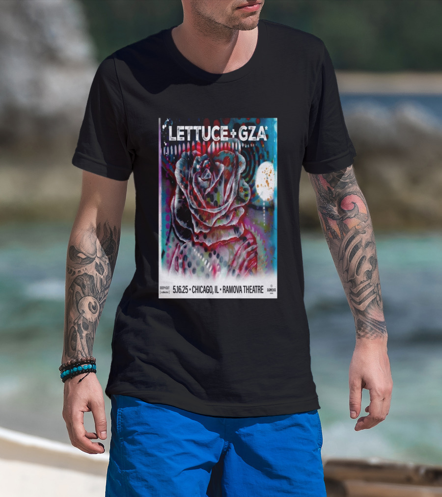 LETTUCE + GZA May 16 2025 Chicago IL Ramova Theatre Rose Artwork T-Shirt