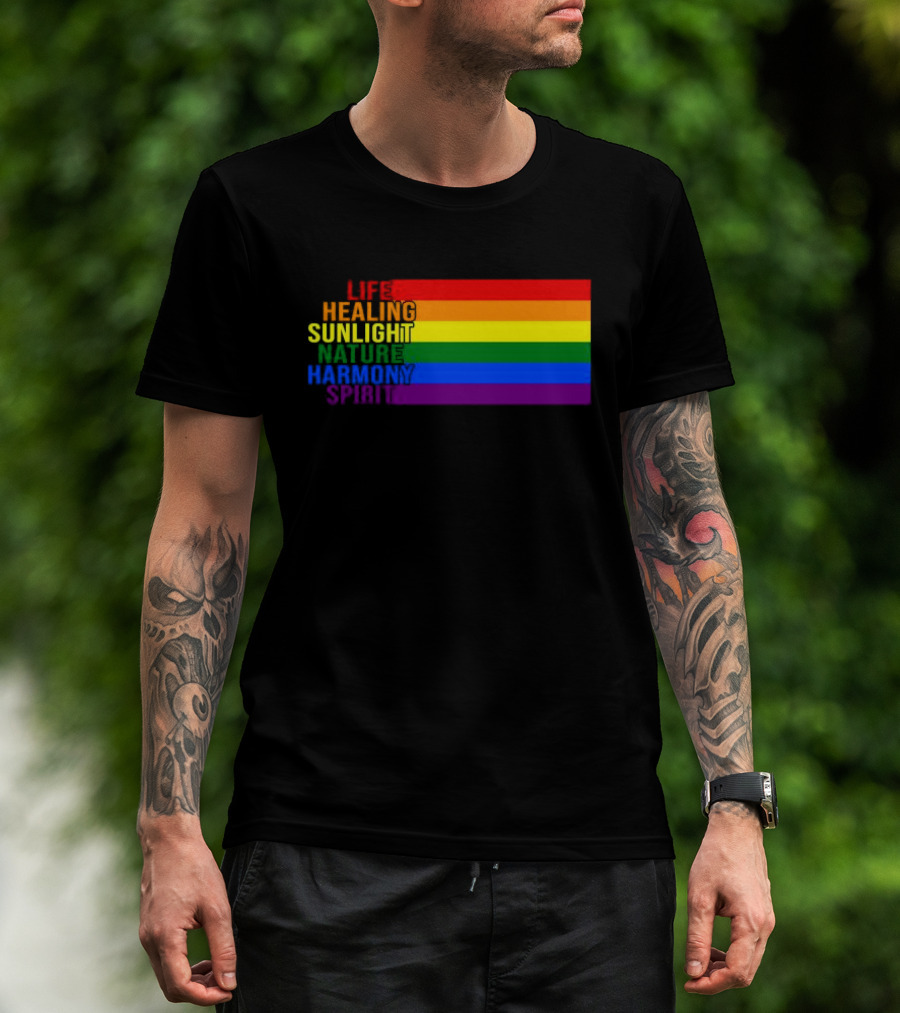 Rainbow Stripes LGBT Life Healing Sunlight Nature Harmony Spirit T-Shirt