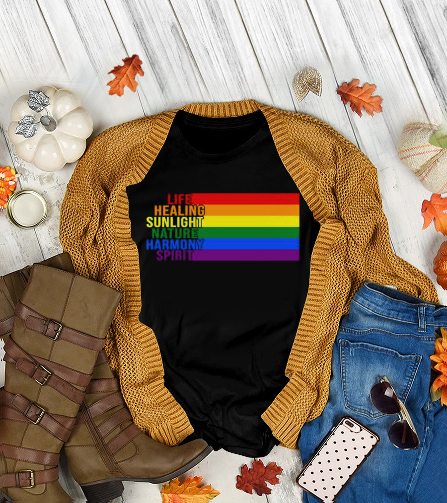 Rainbow Stripes LGBT Life Healing Sunlight Nature Harmony Spirit T-Shirt
