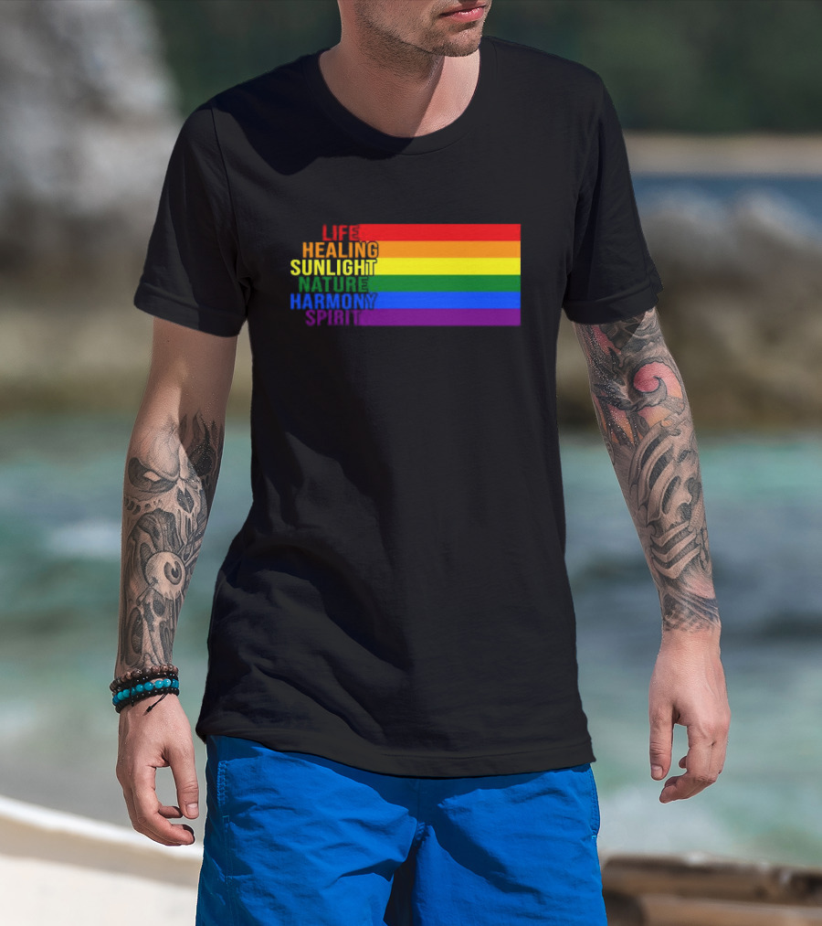 Rainbow Stripes LGBT Life Healing Sunlight Nature Harmony Spirit T-Shirt