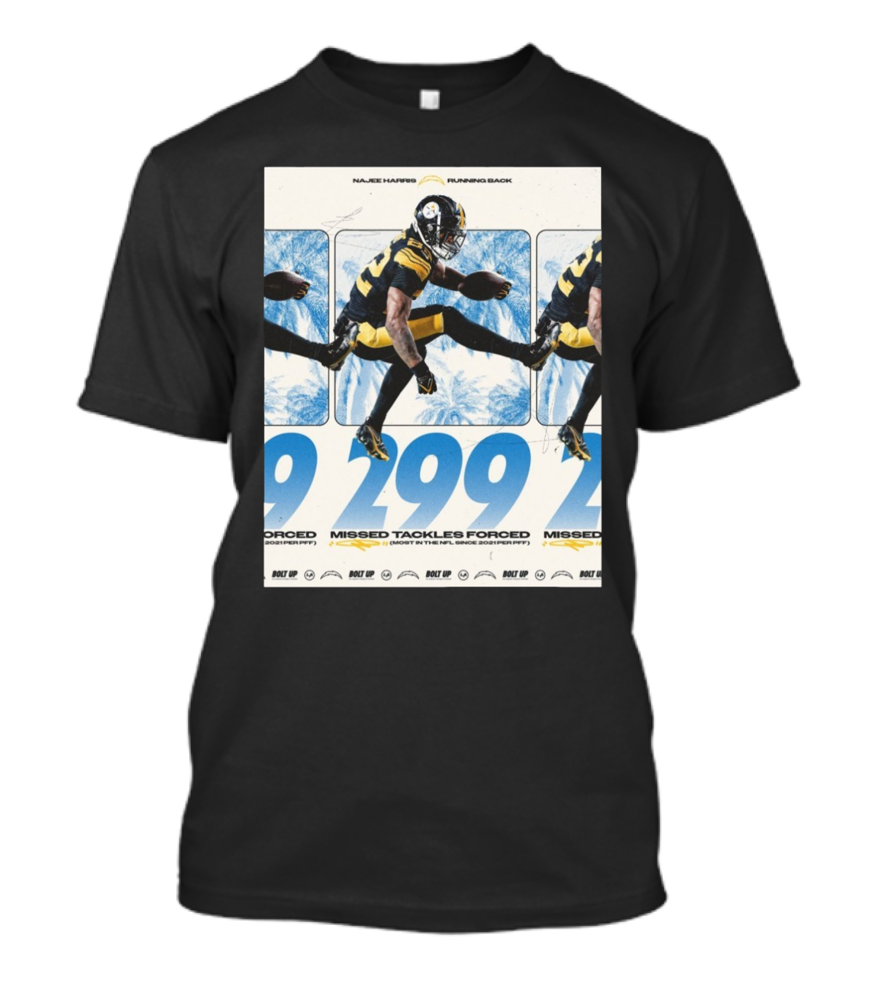 Najee Harris Running Back 299 Missed Tackles Forced Most In The NFL Since 2021 PFF T-Shirt