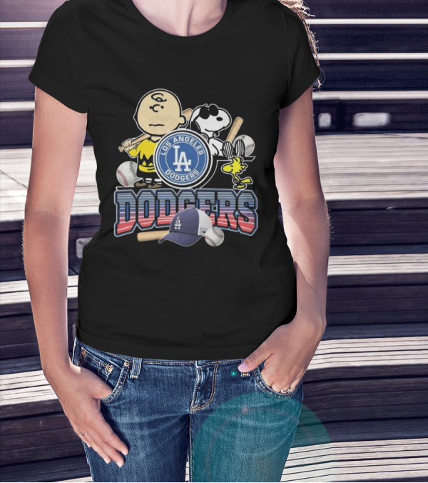 Los Angeles Dodgers Peanuts 2025 Charlie Brown Snoopy Woodstock Baseball Cap T-Shirt