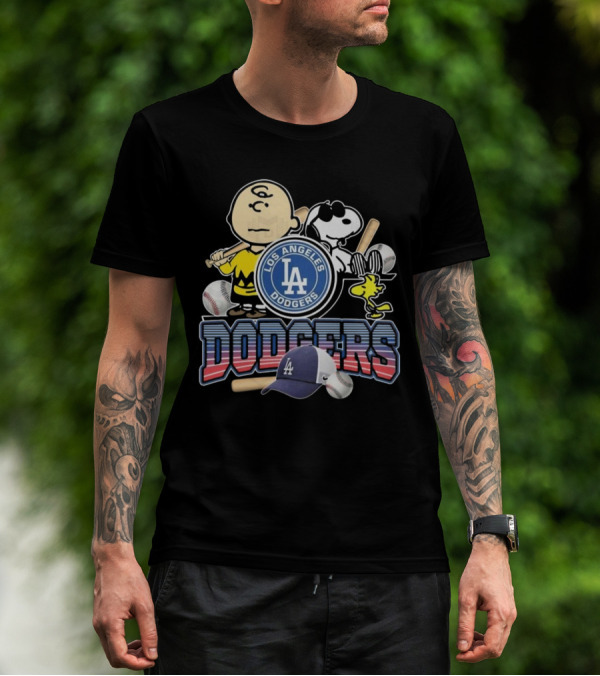 Los Angeles Dodgers Peanuts 2025 Charlie Brown Snoopy Woodstock Baseball Cap T-Shirt