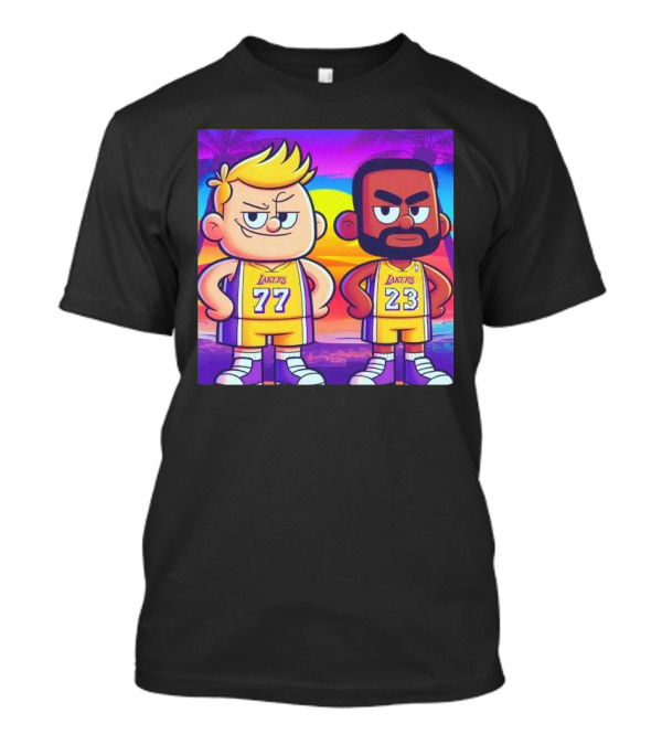 Los Angeles Lakers Cartoon Luka Doncic 77 LeBron James 23 T-Shirt