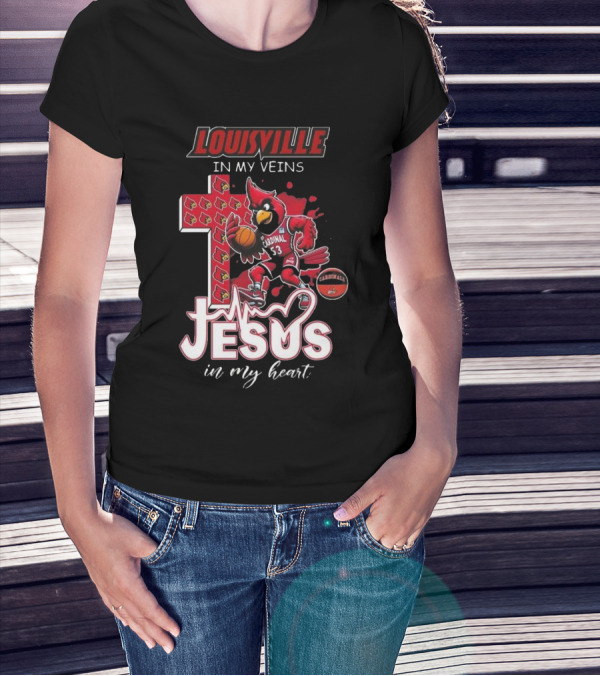 Louisville Cardinals Basketball Jesus In My Heart Cross T-Shirt