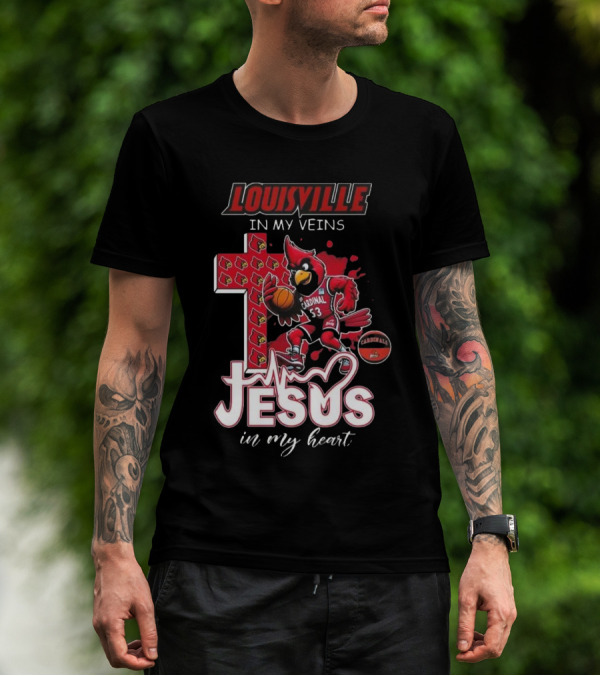 Louisville Cardinals Basketball Jesus In My Heart Cross T-Shirt