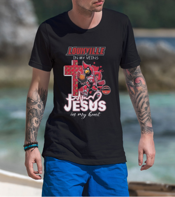 Louisville Cardinals Basketball Jesus In My Heart Cross T-Shirt