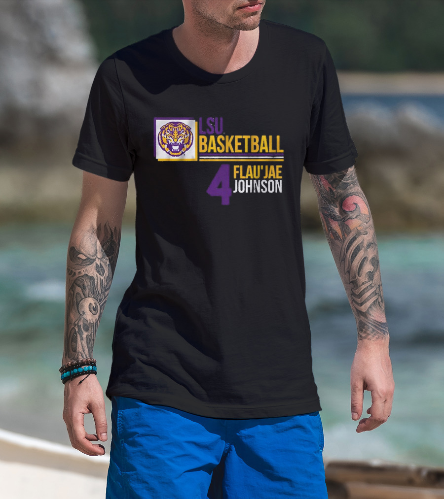LSU Basketball Flau’Jae Johnson 4 Tiger Logo T-Shirt