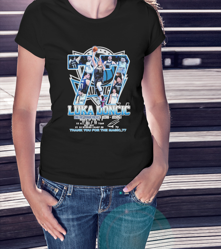 Luka Dončić Dallas Mavericks 77 Rookie Of The Year NBA All-Star 2022 Scoring Champ Thank You For The Magic 2018-2025 T-Shirt