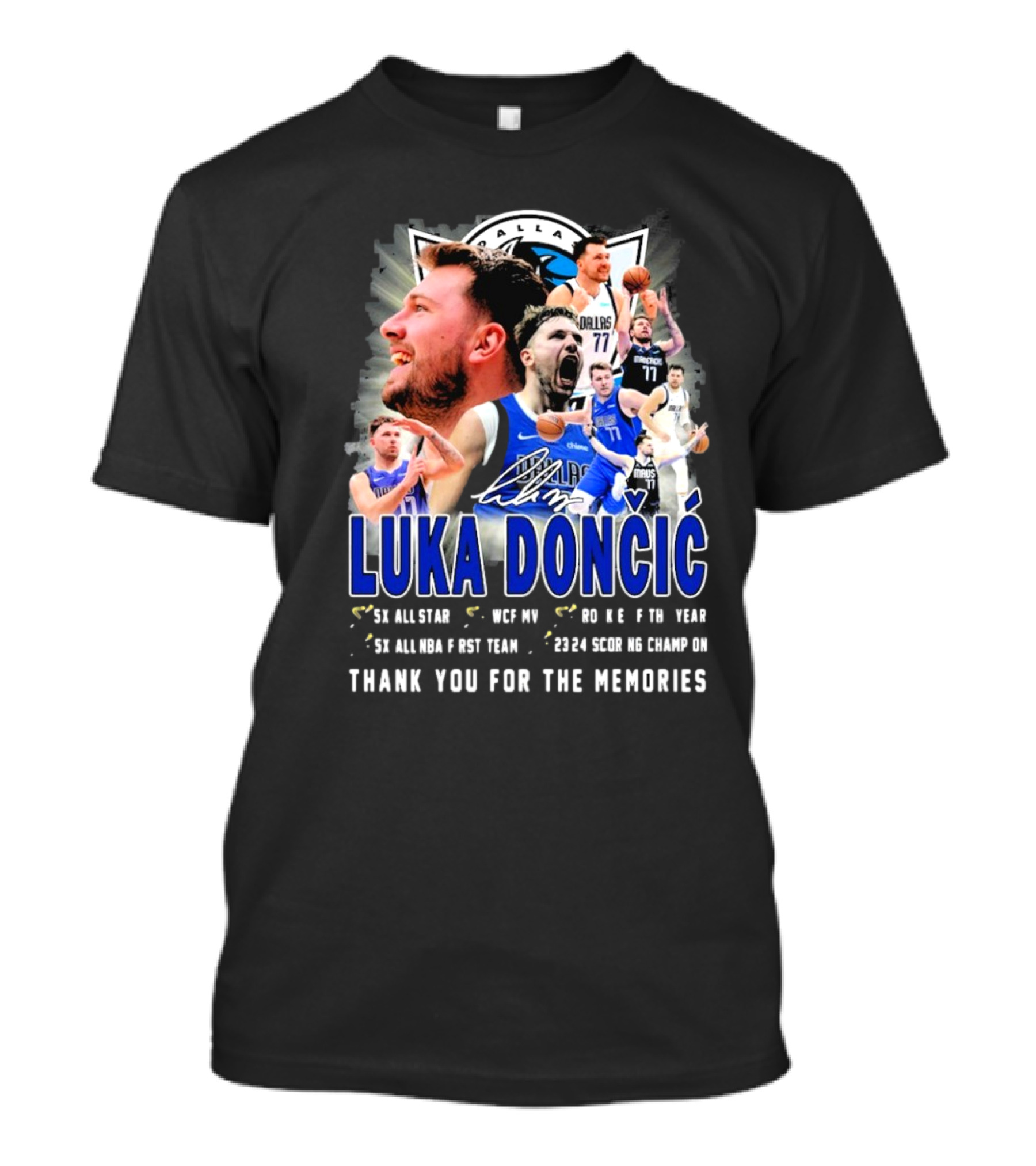 Luka Doncic Dallas Mavericks Thank You For The Memories Signature 3x All-Star 2018 ROTY 2020 NBA Champion T-Shirt