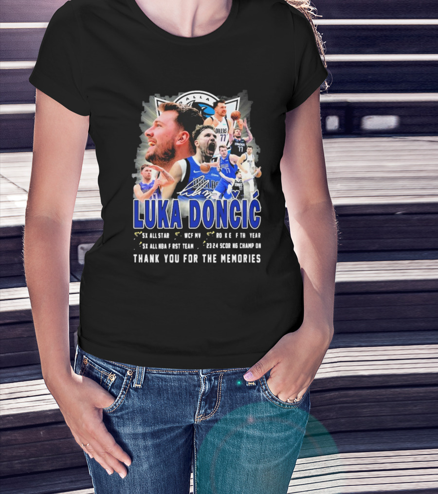 Luka Doncic Dallas Mavericks Thank You For The Memories Signature 3x All-Star 2018 ROTY 2020 NBA Champion T-Shirt