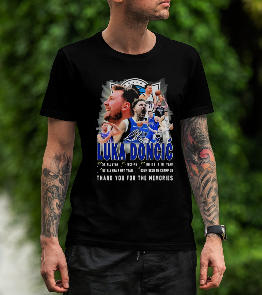 Luka Doncic Dallas Mavericks Thank You For The Memories Signature 3x All-Star 2018 ROTY 2020 NBA Champion T-Shirt