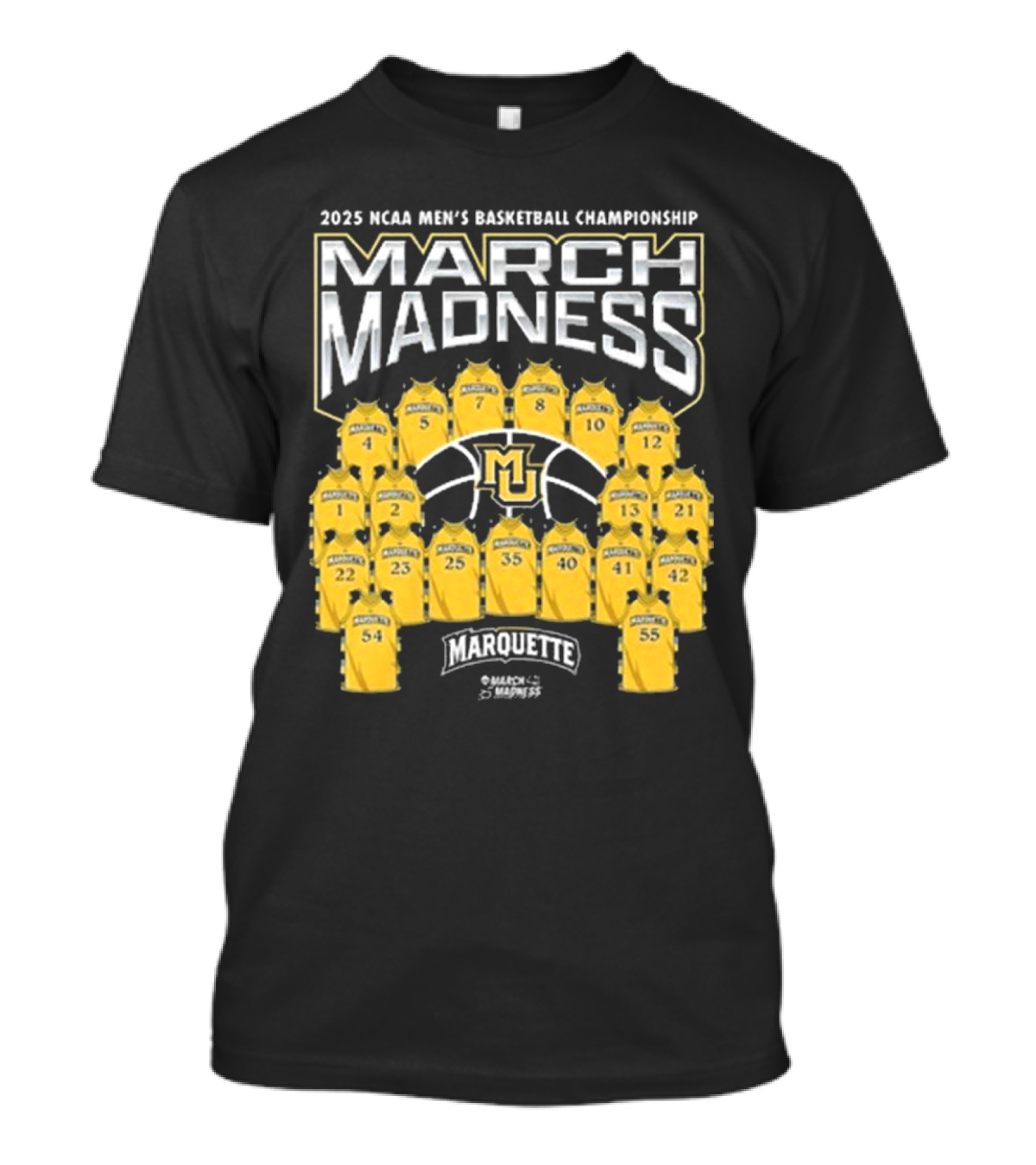 Marquette Golden Eagles March Madness 2025 NCAA Men's Basketball Championship Jersey Numbers And Team Logo T-Shirt