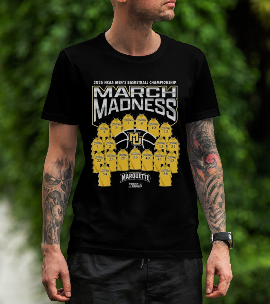 Marquette Golden Eagles March Madness 2025 NCAA Men's Basketball Championship Jersey Numbers And Team Logo T-Shirt