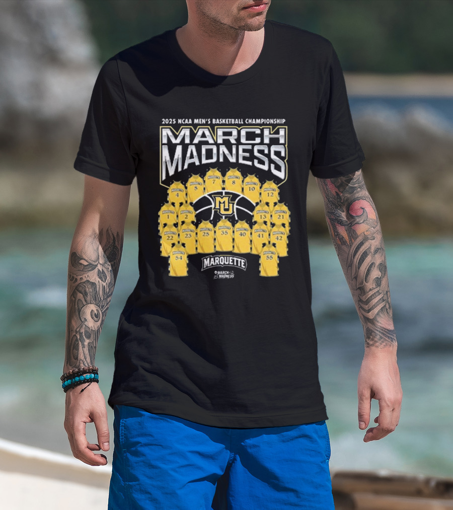 Marquette Golden Eagles March Madness 2025 NCAA Men's Basketball Championship Jersey Numbers And Team Logo T-Shirt