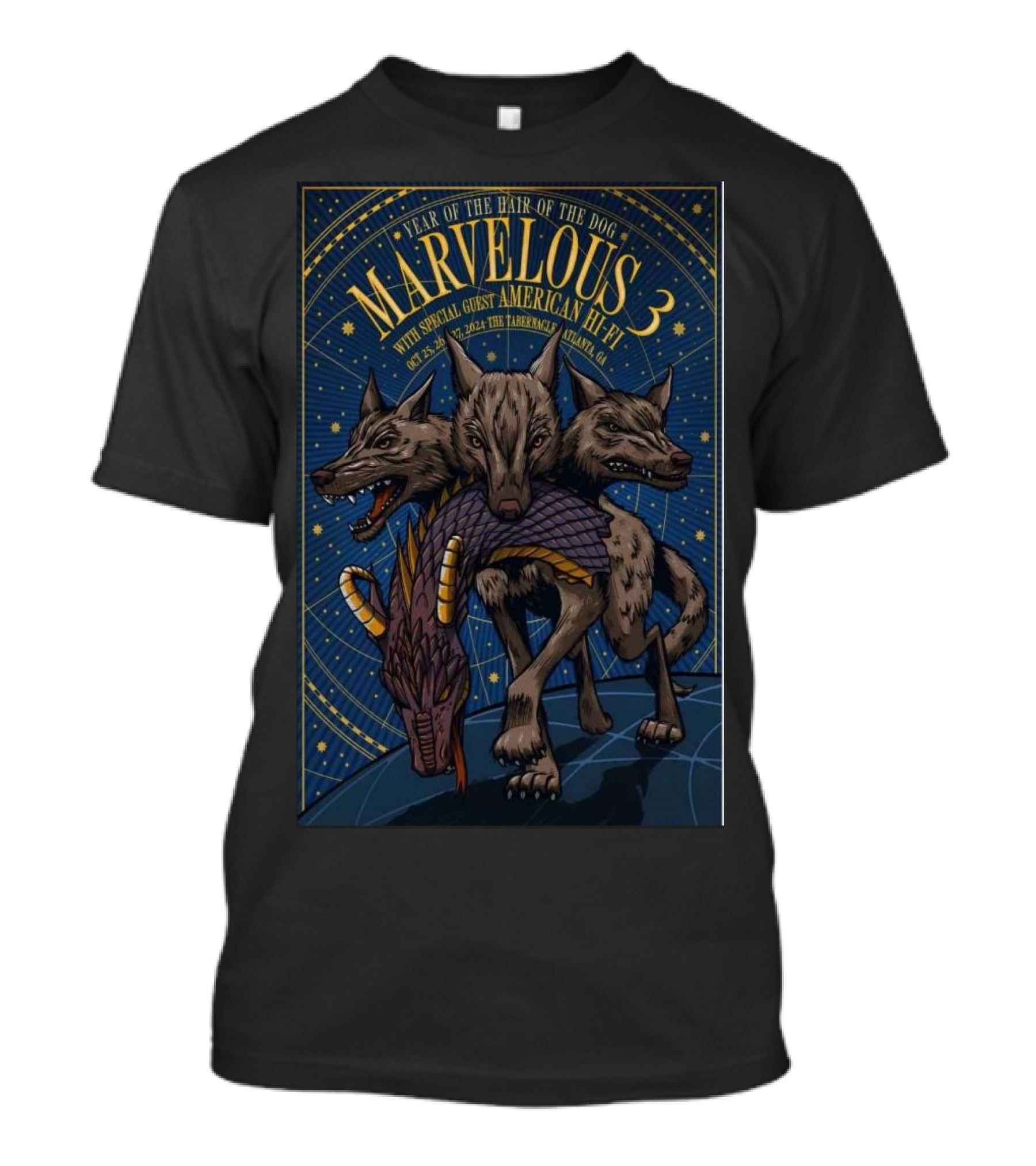 Marvelous 3 Year Of The Hair Of The Dog Special Guest American Hi Fi Oct 25-27 2024 The Tabernacle Atlanta T-Shirt