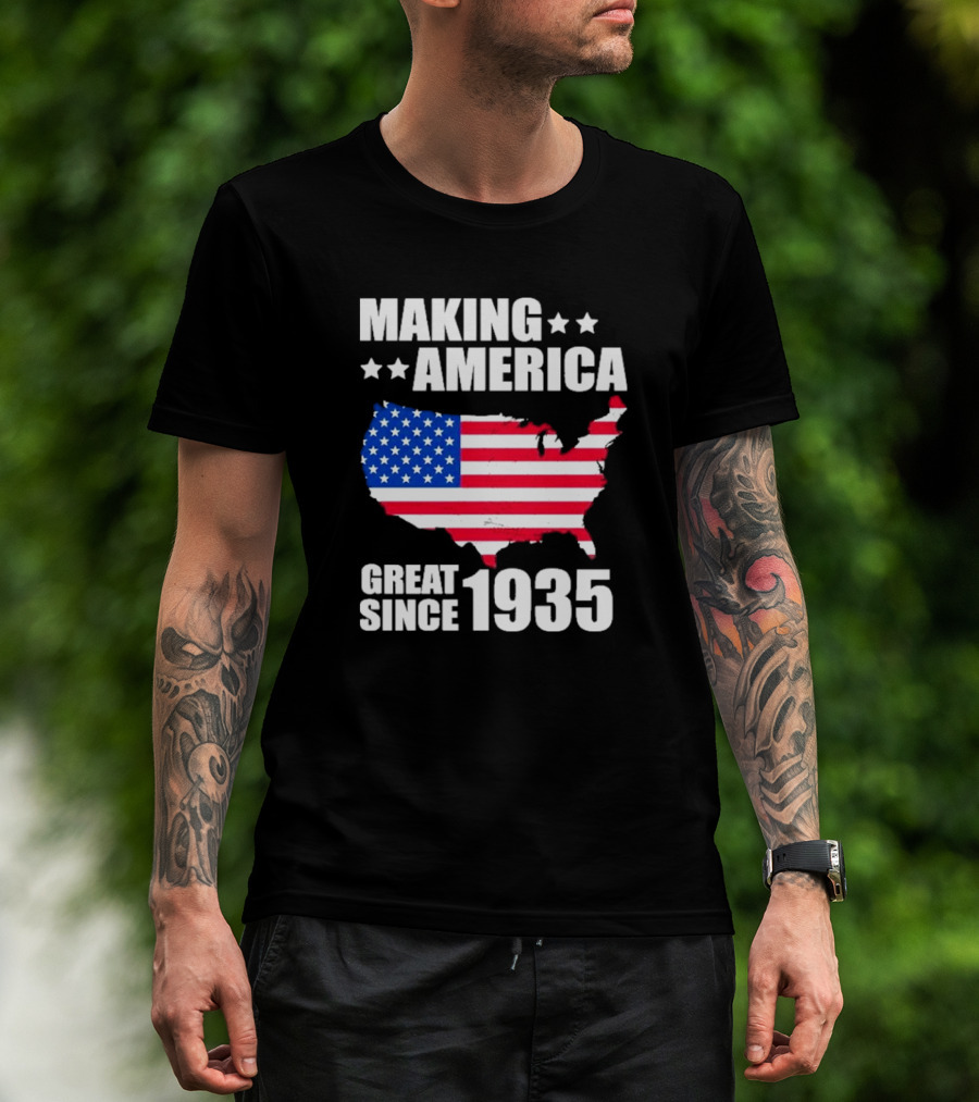 Making America Great Since 1935 USA Flag Map Stars T-Shirt