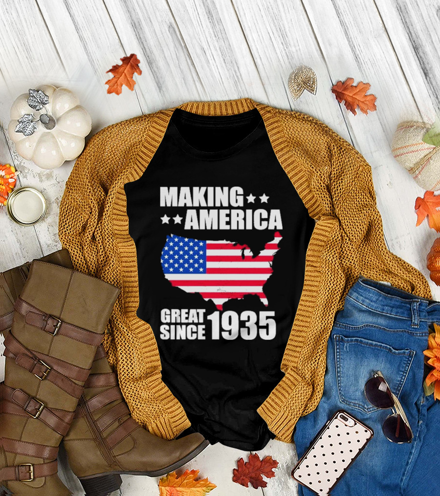 Making America Great Since 1935 USA Flag Map Stars T-Shirt
