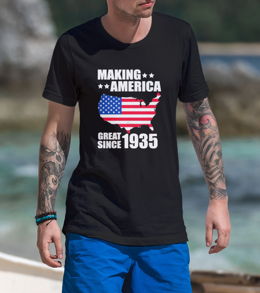 Making America Great Since 1935 USA Flag Map Stars T-Shirt