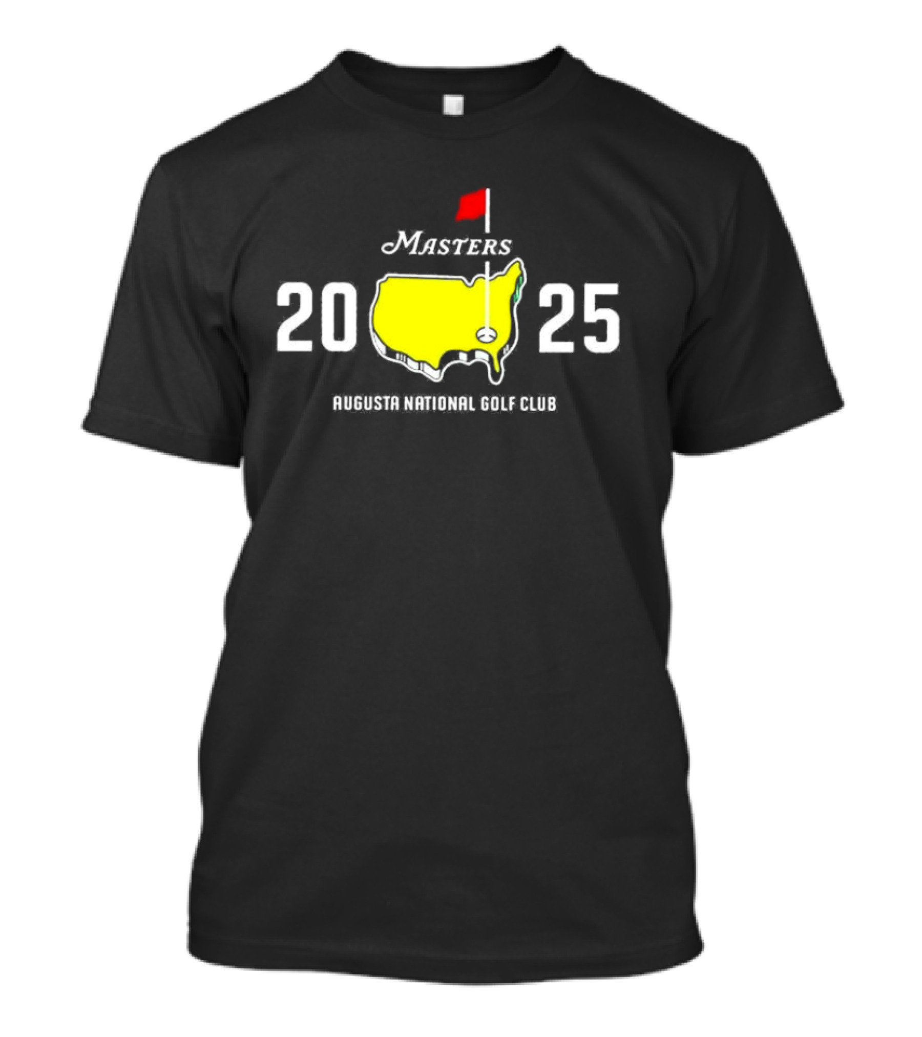 Masters 2025 Augusta National Golf Club Yellow Map Red Flag T-Shirt
