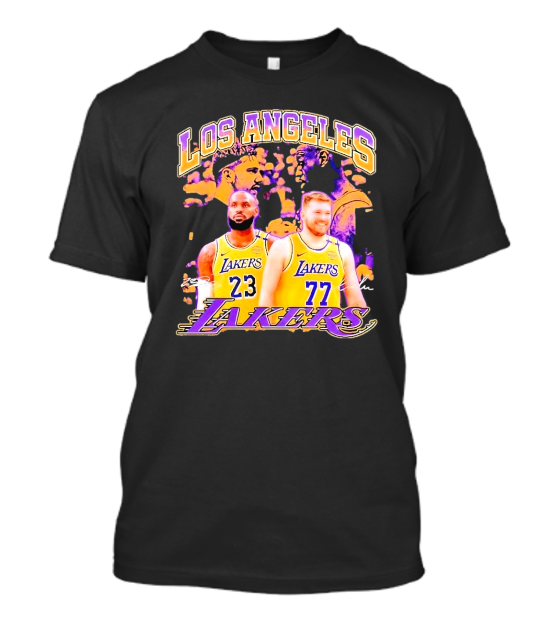 Los Angeles Lakers Luka Doncic LeBron James 23 77 Collaboration T-Shirt
