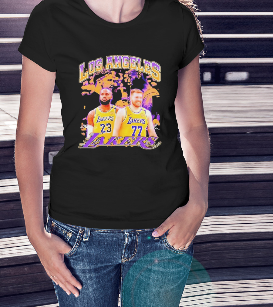 Los Angeles Lakers Luka Doncic LeBron James 23 77 Collaboration T-Shirt