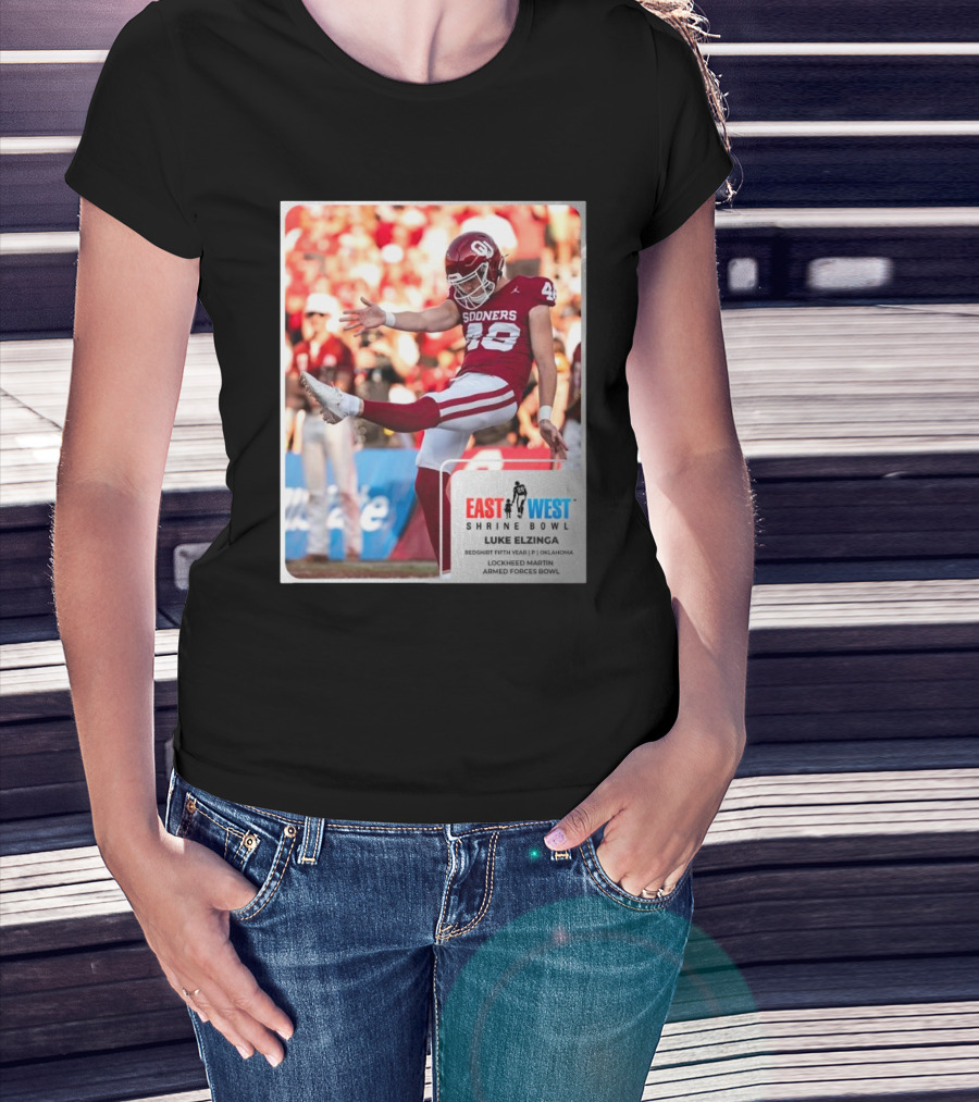 Luke Elzinga Oklahoma Sooners Redshirt Fifth Year P East West Shrine Bowl Lockheed Martin Armed Forces Bowl T-Shirt