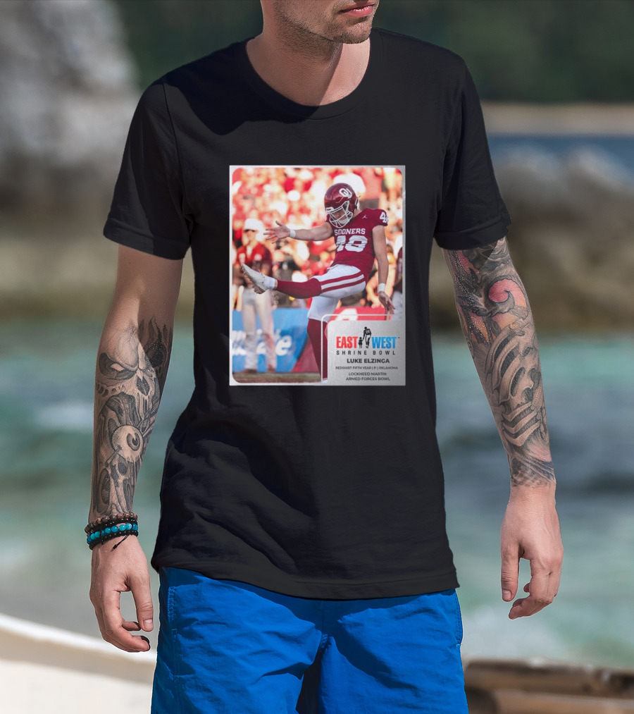 Luke Elzinga Oklahoma Sooners Redshirt Fifth Year P East West Shrine Bowl Lockheed Martin Armed Forces Bowl T-Shirt