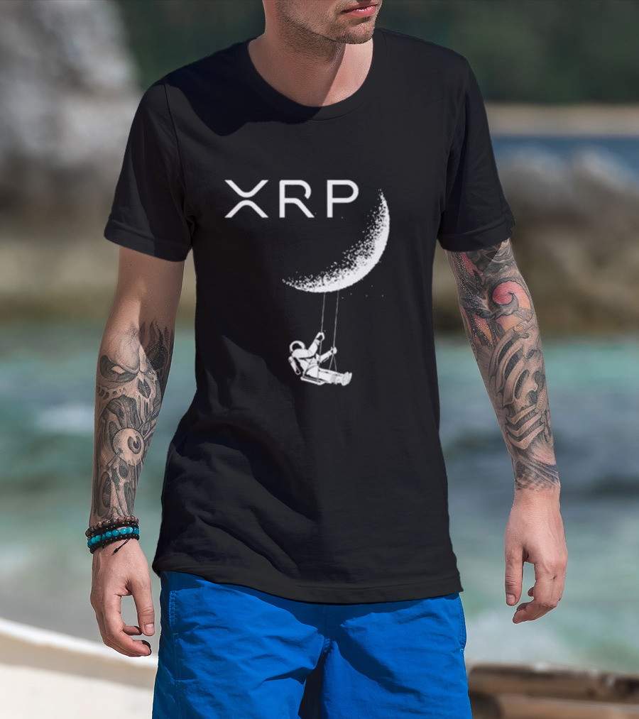 XRP Crypto Astronaut Swinging On Moon T-Shirt