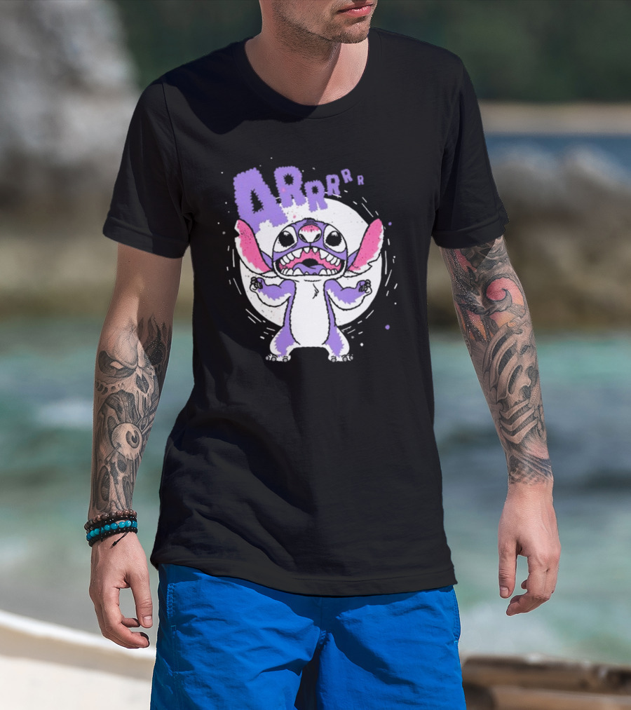 Midnight Stitch ARRp Purple Alien Character With Moon Background T-Shirt