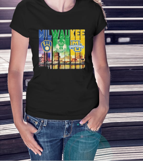 Milwaukee Brewers Bucks Marquette City Skyline Theme T-Shirt
