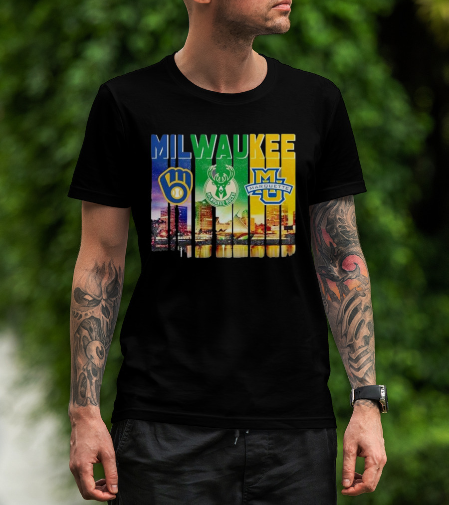 Milwaukee Brewers Bucks Marquette City Skyline Theme T-Shirt