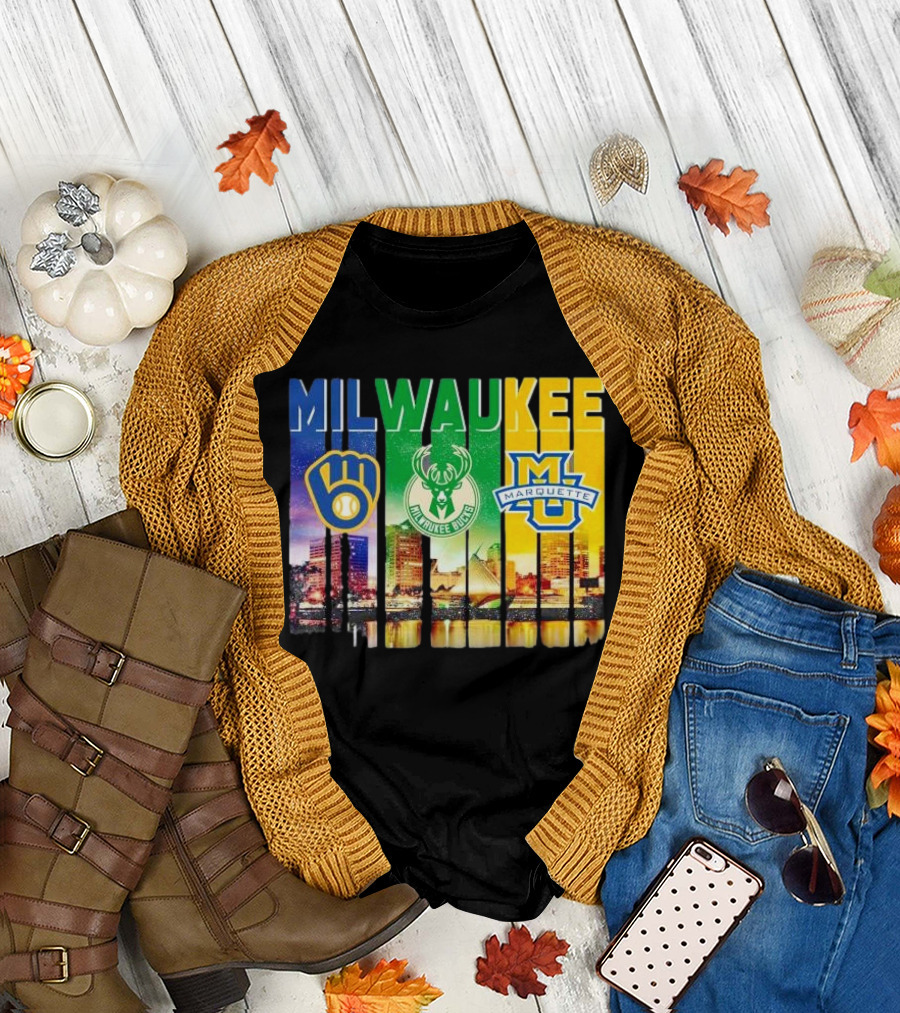 Milwaukee Brewers Bucks Marquette City Skyline Theme T-Shirt