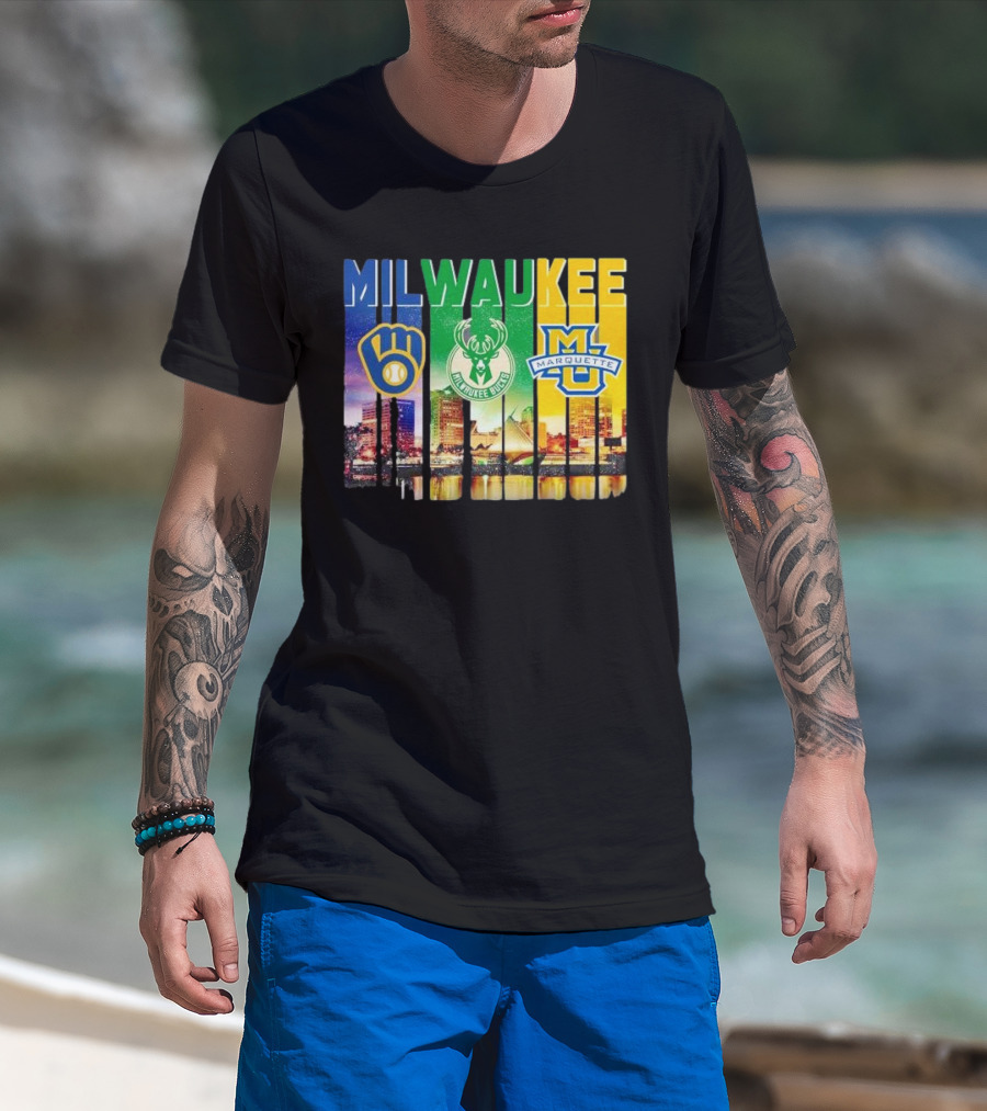 Milwaukee Brewers Bucks Marquette City Skyline Theme T-Shirt