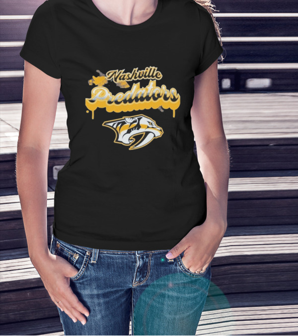 Nashville Predators Bubbly Script Ice Hockey Team Logo T-Shirt