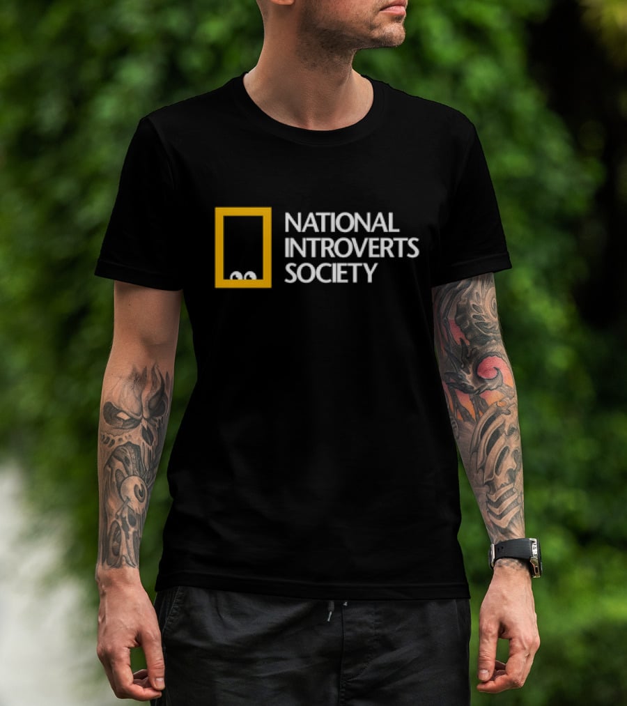 National Introverts Society Humor Featuring Iconic Yellow Frame And Peeking Eyes T-Shirt
