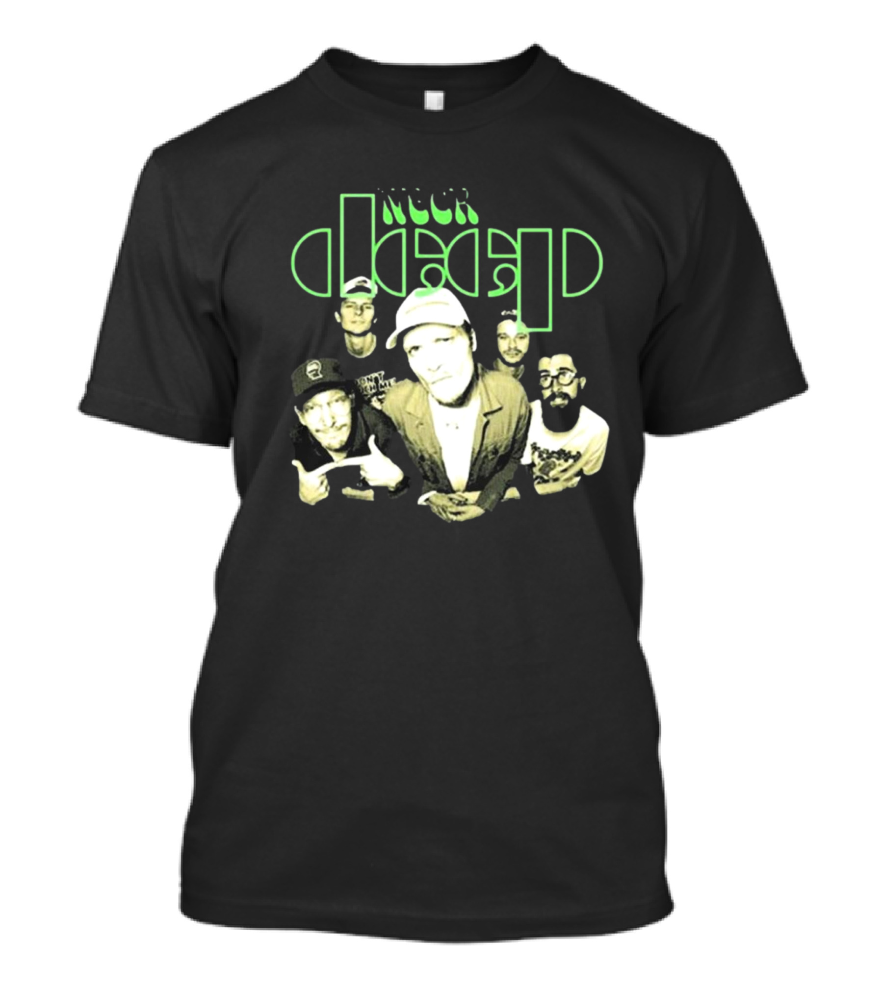 Neckdeep Doors Of Perception Band Photo Neon Green Text T-Shirt
