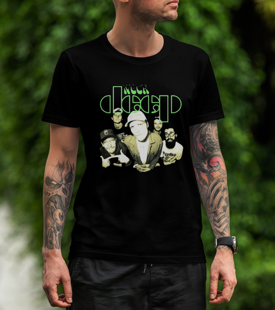 Neckdeep Doors Of Perception Band Photo Neon Green Text T-Shirt