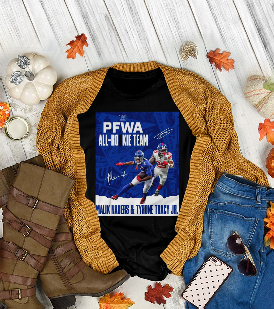 New York Giants PFWA All-Rookie Team Malik Nabers Tyrone Tracy Jr Signatures T-Shirt