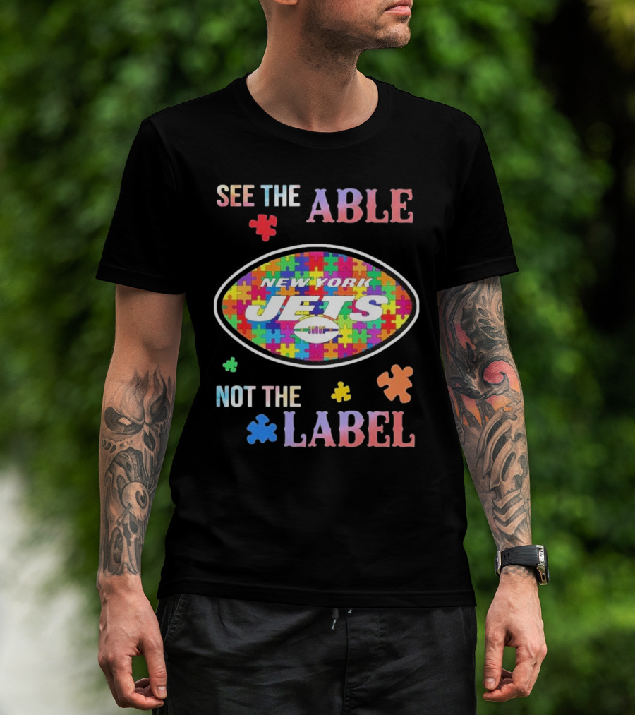 New York Jets Autism Awareness See The Able Not The Label Puzzle Pieces T-Shirt