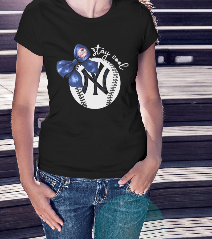 New York Yankees Stay Cool Bow Baseball Girls Fashion T-Shirt