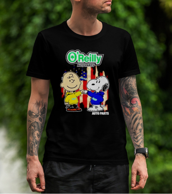O’Reilly Auto Parts Charlie Brown Snoopy American Flag T-Shirt