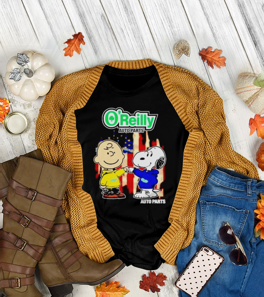 O’Reilly Auto Parts Charlie Brown Snoopy American Flag T-Shirt