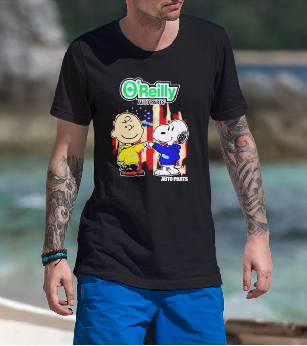 O’Reilly Auto Parts Charlie Brown Snoopy American Flag T-Shirt