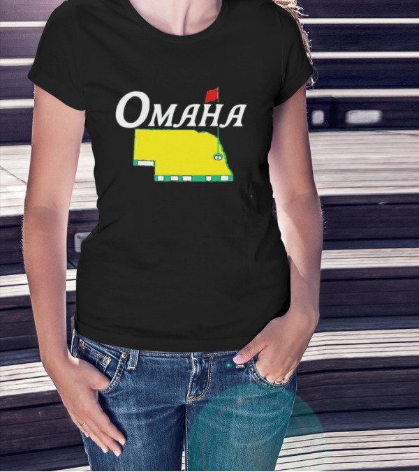 Omaha Nebraska Masters Golf State Map With Pin Flag T-Shirt
