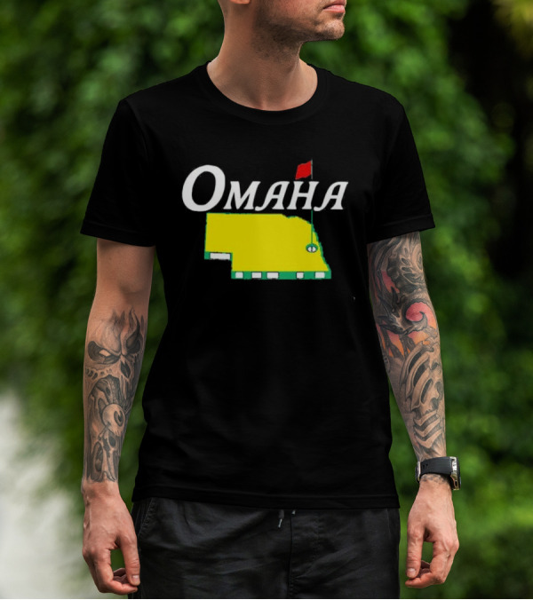 Omaha Nebraska Masters Golf State Map With Pin Flag T-Shirt