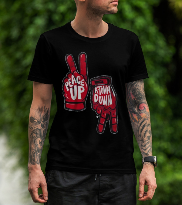 Peace Up A-Town Down Red Gloves Graphic T-Shirt